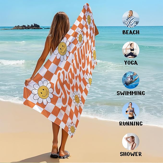 JML Personalized Beach Towel with Name, Custom Flower Beach Towel, Customized Microfiber Pool Towel, Quick Dry & Absorbent Swim Towel for Adult,Anniversary, Birthday, Summer Holiday,Vacation-FlexoryFit