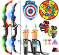 VATOS 2 Pack Bow and Arrow Toy with LED Light - 4 in 1 Archery & Dart Game Set with 20 Suction Cup Arrows, Shark Glow Target & Dart Board - Indoor/Outdoor Birthday Gift for Kids Boys Girls Ages 5-12