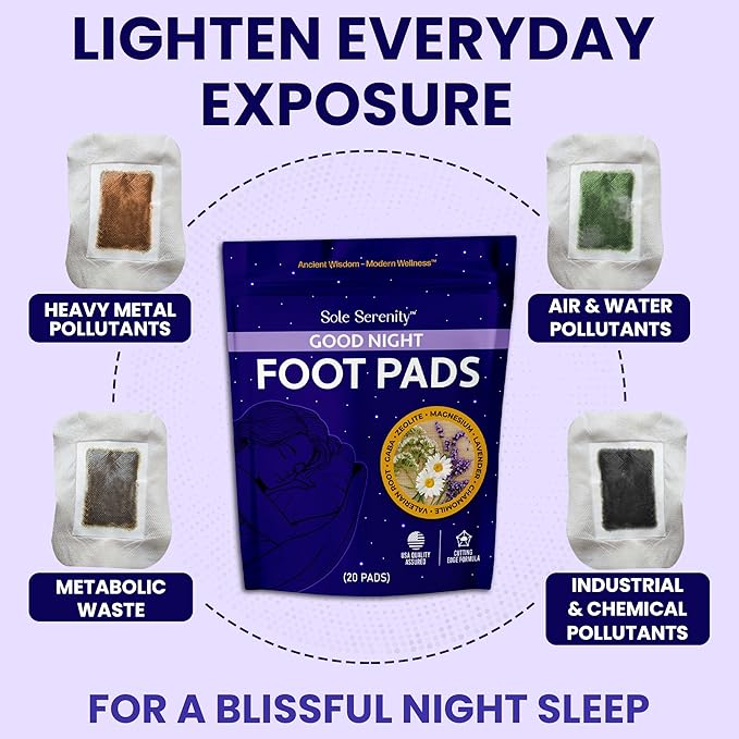 Sole Serenity Foot Pads - Zeolite Mineral, Ginger Root, Wormwood, Bamboo Vinegar, Foot Spa for Tired Feet (Good Night - 2 Pack)