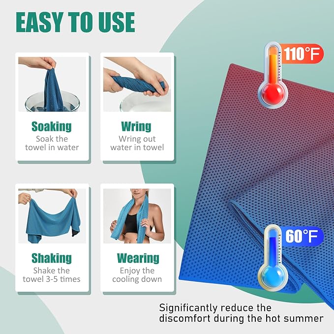 Cooling Towels Pack of 30, 40"*12" Neck Cool Towel Bulk, Cold Towels for Neck and Face, Cooling Rags Sports Towel for Hot Weather, Running, Soccer, Yoga, Gym, Golf-FlexoryFit