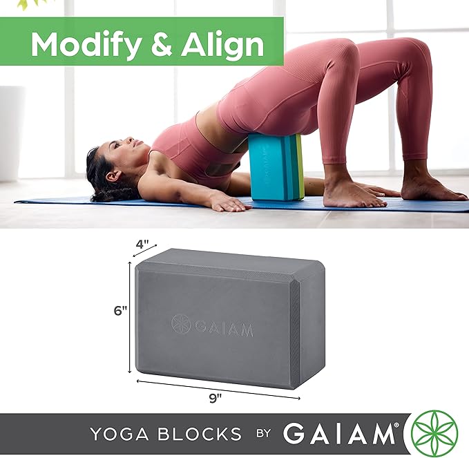 Gaiam Yoga Block - Supportive Latex-Free Eva Foam - Soft Non-Slip Surface with Beveled Edges for Yoga, Pilates, Meditation - Yoga Accessories for Stability, Balance, Deepen Stretches-FlexoryFit