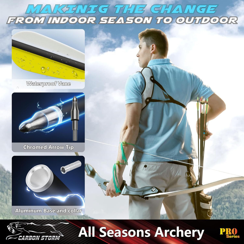 SUNYA 12-Pack 30 Inch Carbon Arrows Spine 500 or 400 for 40-60 LBS Bows｜Switch to Recurve/Compound Modes, Anti-Loose O-Ring & TPU Vanes for Hunting/Target Practice