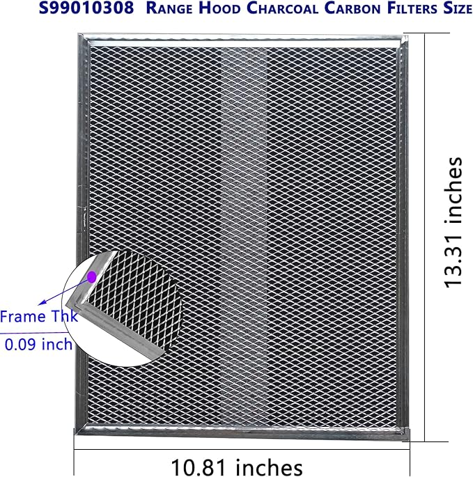 Upgraded S99010308 Range Hood Charcoal Filter Fit Bro-an Nut-one BPSF30 QS WS And GE WB02X10707 S-ears Non-Ducted carbon Replacement Filters Allure Range Hood Filter Size 10.8"x13.3" 2-Pack