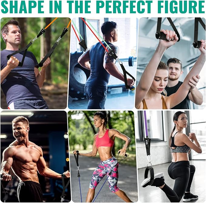 Aihoye Resistance Bands for Working Out, Exercise Bands with Handles, Stretch Bands for Exercise, Workout Bands with Door Anchors for Physical Therapy & Strength Training-FlexoryFit