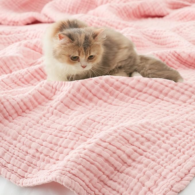 Carriediosa 100% Cotton Muslin Throw Blanket 90" X 90" Queen Size，4-Layers Summer Gauze Throws for Bed Couch，Soft Lightweight Breathable Linen Blankets Bedspread for Adults All Season，Dusty Pink