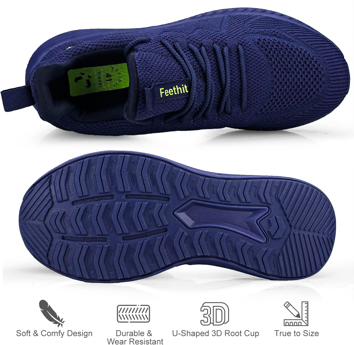 Feethit Mens Non Slip Walking Sneakers Lightweight Breathable Slip on Running Shoes Athletic Gym Tennis Shoes for Men