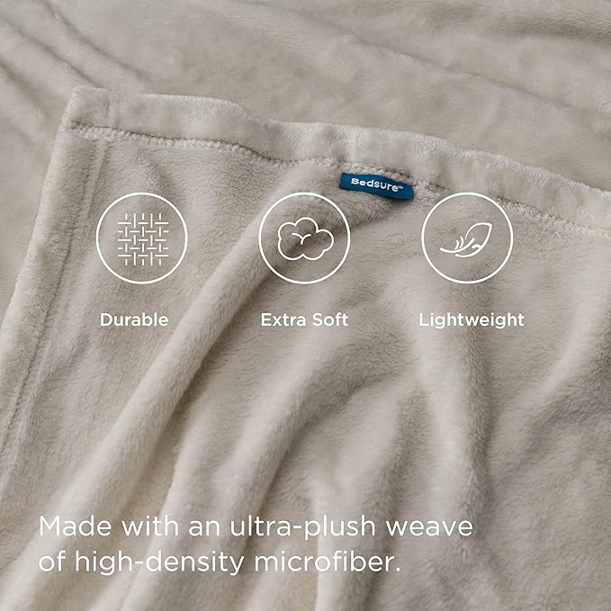 Bedsure Fleece Throw Blanket for Couch Oxford Tan - Lightweight Plush Fuzzy Cozy Soft Blankets and Throws for Sofa, 50x60 inches