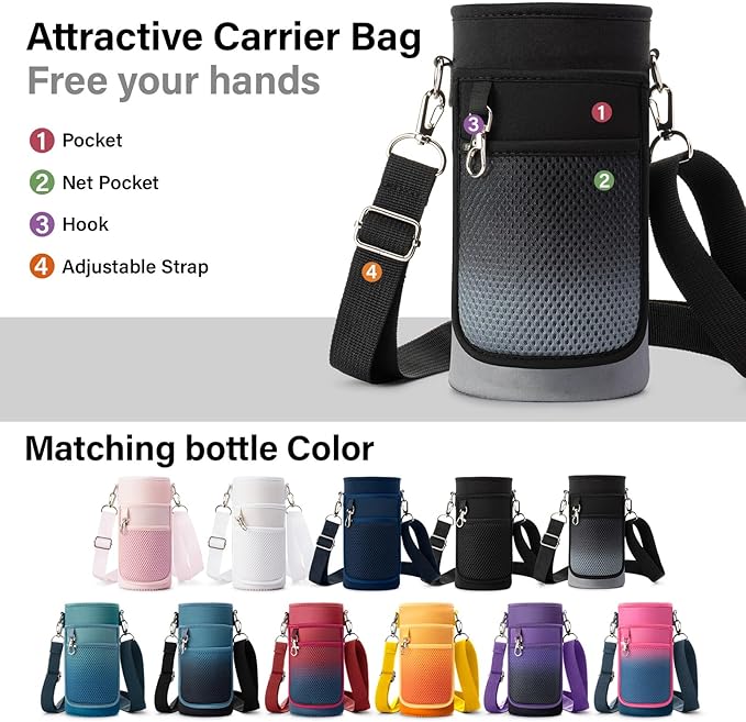 Insulated Water Bottle | Thickened Stainless Steel Vacuum Metal | Portable Sports Water Jug for Gym and Hiking with Straw, Carrier Bag, Handle Strap | BPA-Free 32 oz-FlexoryFit