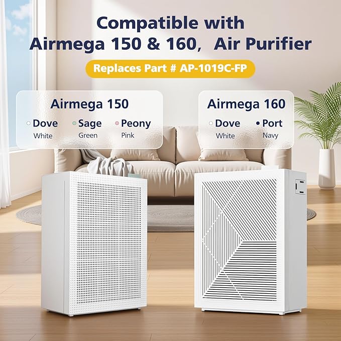 2 Sets 150 Filter Replacement for Coway Airmega 150 Air Purifier, 2 Green HEPA and 8 Active Carbon Filter, AP-1019C-FP