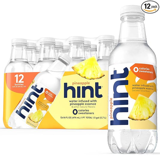 Hint Water Pineapple, Pure Water Infused with Pineapple, Zero Sugar, Zero Calories, Zero Sweeteners, Zero Preservatives, Zero Artificial Flavors, 16 Fl Oz (Pack of 12)-FlexoryFit