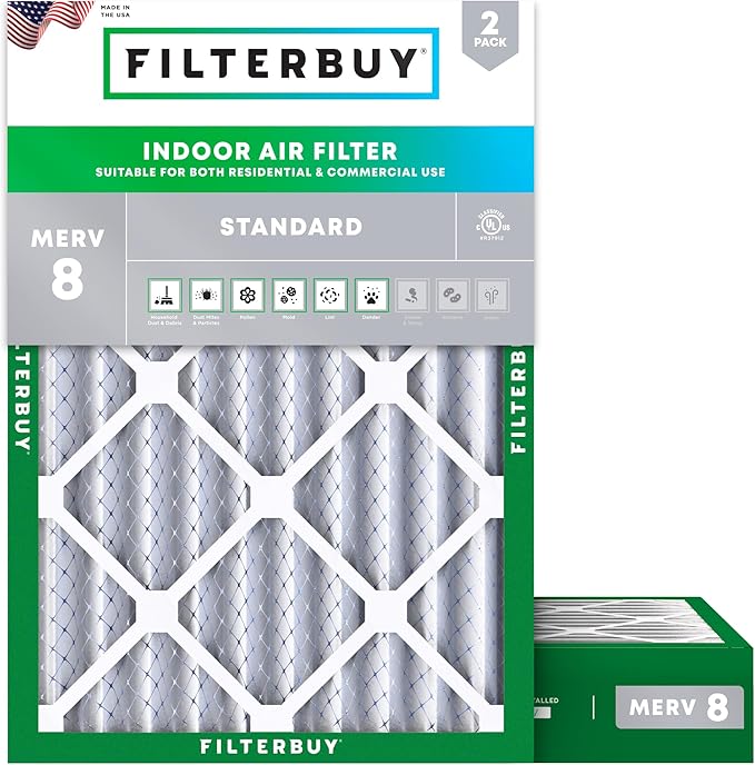 Filterbuy 17x22x4 Air Filter MERV 8 (MPR 700) Dust Defense Replacement (2-Pack), Electrostatic Pleated HVAC AC Furnace Filters, Made in USA (Actual Size: 16.50 x 21.50 x 3.63)