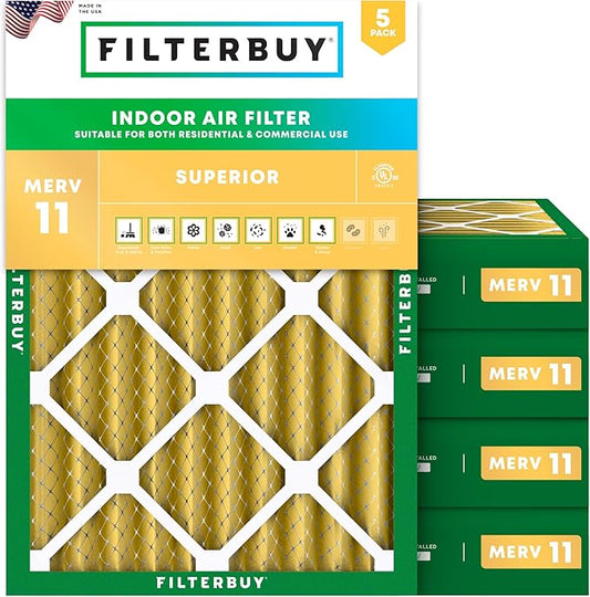 Filterbuy 20x24x4 Air Filter MERV 11 (MPR 1200) Allergen Defense Replacement (5-Pack), Electrostatic Pleated HVAC AC Furnace Filters, Made in USA (Actual Size: 19.38 x 23.38 x 3.63)