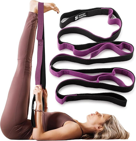 SPECIAL SUPPLIES Yoga Strap for Stretching, Stability Training, Fitness, Flexibility, Physical Therapy, Home Workout Equipment, Strength Training, and Pilates (Purple)-FlexoryFit