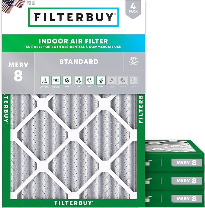 Filterbuy 10x17x2 Air Filter MERV 8 (MPR 700) Dust Defense Replacement (4-Pack), Pleated Outer Filters for WEN 3410/90243-027-2 Air Filtration System (Actual Size: 9.69 x 16.56 x 1.75)