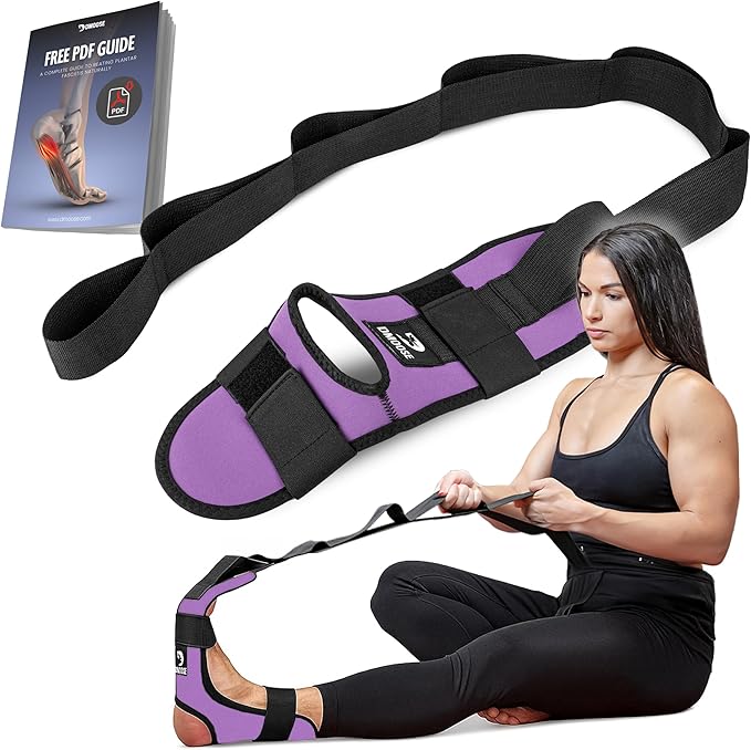 DMoose Fitness Foot & Calf Stretcher with Adjustable Padded Stretching Strap for Plantar Fasciitis, Hamstring, Heel Spurs and Achilles Tendonitis Relief - Yoga Leg Stretch Strap for Flexibility-FlexoryFit