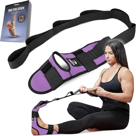 DMoose Fitness Foot & Calf Stretcher with Adjustable Padded Stretching Strap for Plantar Fasciitis, Hamstring, Heel Spurs and Achilles Tendonitis Relief - Yoga Leg Stretch Strap for Flexibility-FlexoryFit