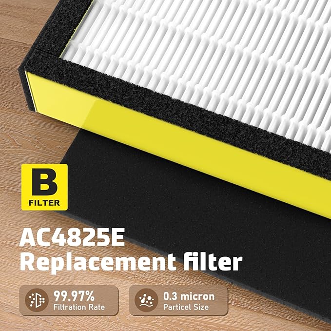 2 Packs FLT4825 HEPA Replacement Filter B Compatible with AC4825 AC4825E AC4300 AC4800 AC4900 AC4850, 2 True HEPA Filters & 6 Activated Carbon Pre-Filters