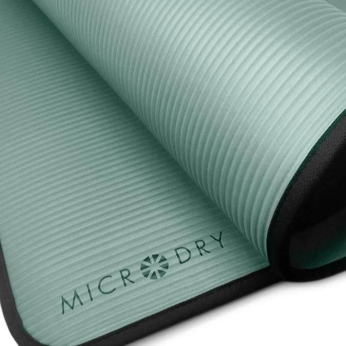MICRODRY Deluxe Fitness Exercise Yoga Mat for Home & Gym, Extra Thick for High Impact Training, Multi Layered Skid Resistant Surface, Odor Neutralizing with Carrying Strap-FlexoryFit