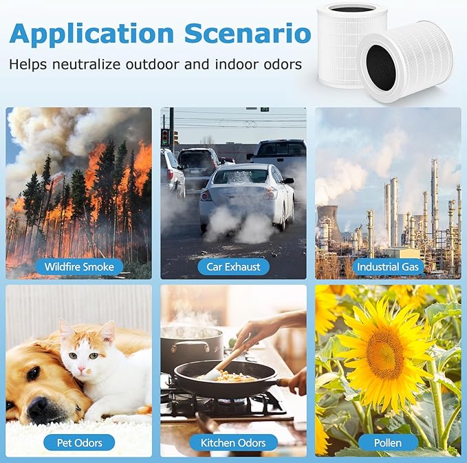 A2001 Replacement Filter, Compatible with A2001 Air Purifier, 3-in-1 High Efficiency Filtration, Compared Part #AF-2001, 2 Pack