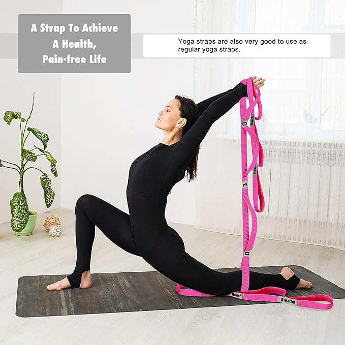 Stretching Strap Yoga Strap with 10 Loops, Non-Elastic Stretch Band for Physical Therapy, Flexibility, Exercise, Pilates, Dance & Gymnastics Workout-FlexoryFit