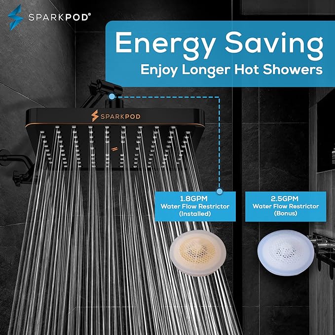 SparkPod Shower Head - High Pressure Rain - Premium Quality Luxury Design - 1-Min Install - Easy Clean Adjustable Replacement for Your Bathroom Shower Heads (Vintage Oil Rubbed Bronze, 8 Inch Square)