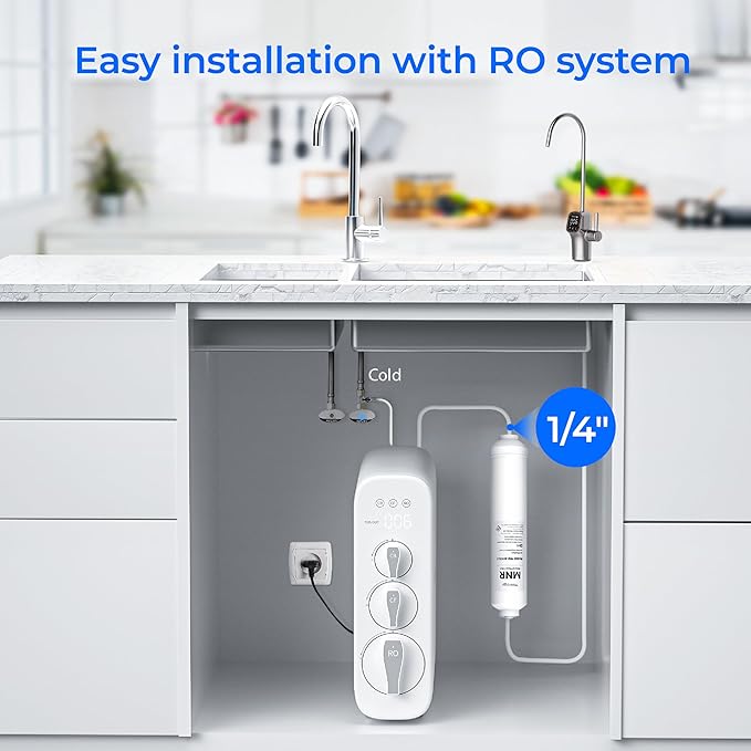 Waterdrop Remineralization Filter WD-MNR35, 1/4" Quick Connect Mineral Filter for Reverse Osmosis System, Restore Essential Minerals for RO System, RO Mineral, Under Sink Water Filtration