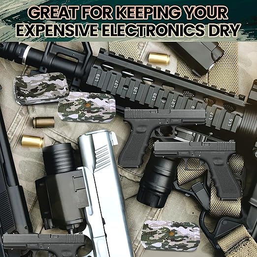 40 Gram Gun Safe Dehumidifier Camouflage, Rechargeable Desiccant Canister Dehumidifier Bags, Reusable Silica Gel Packets Moisture Absorbers for Car, Bathroom, Basement [3PACK]