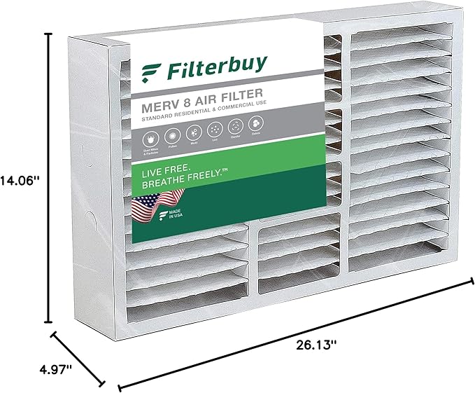 Filterbuy 14.5x27x5 Air Filter MERV 8 (MPR 700) Dust Defense (1-Pack), Pleated HVAC AC Furnace Filters for Trane, American Standard, Honeywell, & Accumulair (Actual Size: 14.06 x 26.13 x 4.97)