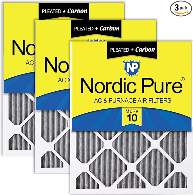 Nordic Pure 20x20x1 Furnace Air Filters MERV 10 Pleated Plus Carbon 3 Pack by NordicPure