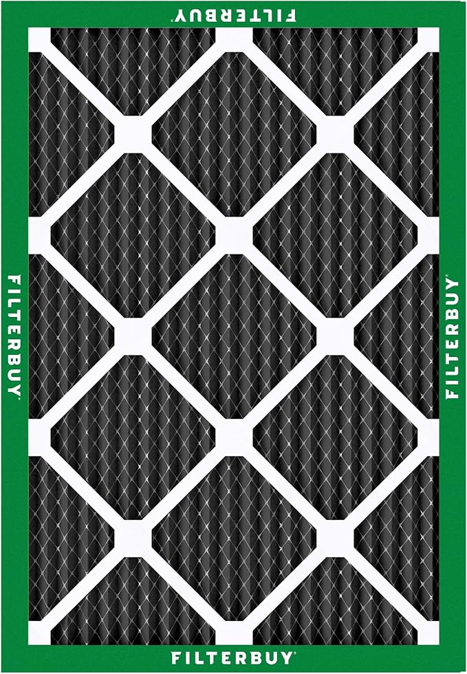 Filterbuy 20x25x1 Air Filter MERV 8 (MPR 700) Odor Eliminator Replacement (2-Pack), Electrostatic Pleated HVAC AC Furnace Filters w/Activated Carbon, Made in USA (Actual Size: 19.50 x 24.50 x 0.75)