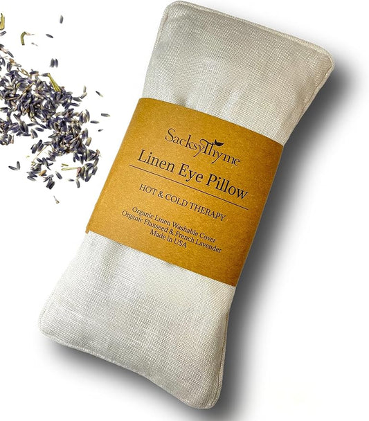 Organic Linen Eye Pillow - Lavender & Flaxseed for Relaxation, Yoga, Stress Relief - Microwavable Heating Pad & Cool Compress - Made in USA - Gifts for Meditation-FlexoryFit