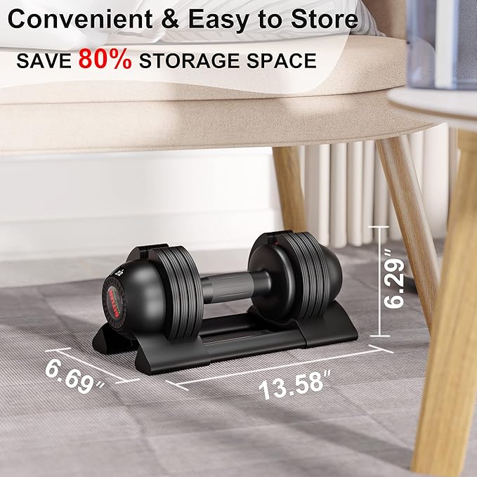 Adjustable Dumbbell,22LBS 44LBS 52LBS Dumbbell Set with Tray for Fitness, Fast Adjust Weight by Turning Anti-Slip Handle, Safety with 8 Lock Slots, Suitable for Men and Women-FlexoryFit
