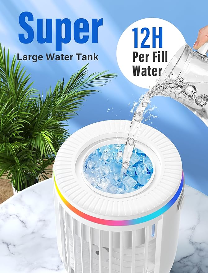 JYew Portable Air Conditioners Evaporative Mini Room Air Conditioners,Portable AC Unit Air Cooler with 4 in 1 Humidifier Fan Conditioner, AC Portable for Room with 120° Rotating Function01