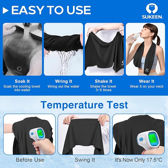 Sukeen Cooling Towel,Instant Evaporative Cooling for Sports,Yoga,Golf,Gym,Neck,Workout and More(40”x 12”)-FlexoryFit