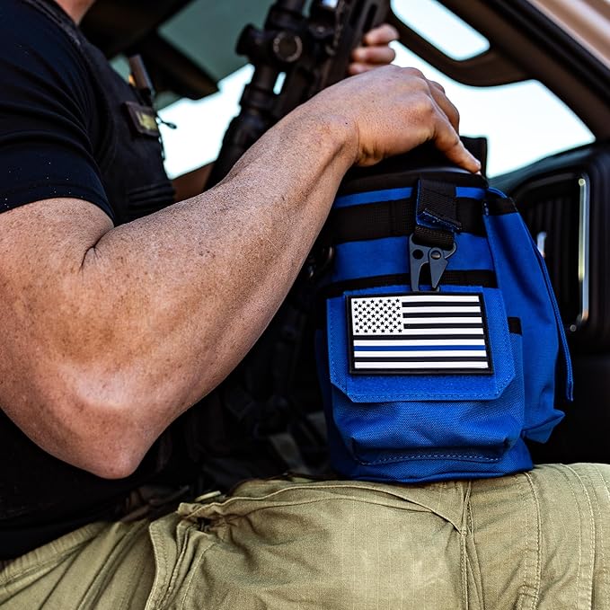 Iron Infidel Battle Bottle - Half Gallon Insulated Water Bottle with Paracord Handle, Large 64 oz Stainless Steel Water Jug with Rugged, Removable Sleeve for Keys, Wallet & Phone (Blue Line 2 Liter)-FlexoryFit
