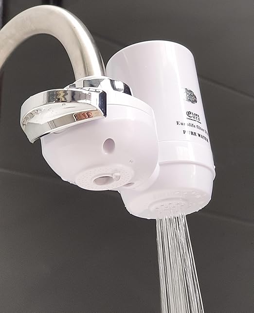 Faucet Mount Water Filtration System, BPA-Free Faucet Water Purifier for Sink, Filter Replaces 400 Gallon Water, Lasts Six Months, Includes 1 System/1 Filter, White