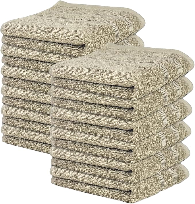 Kaufman - Premium Hand Towels Set for Bathroom, Spa, Gym, and Face Towel 100% Cotton Ring Spun, Ultra Soft Feel and Highly Absorbent Towels (12, Linen)-FlexoryFit