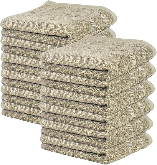 Kaufman - Premium Hand Towels Set for Bathroom, Spa, Gym, and Face Towel 100% Cotton Ring Spun, Ultra Soft Feel and Highly Absorbent Towels (12, Linen)-FlexoryFit