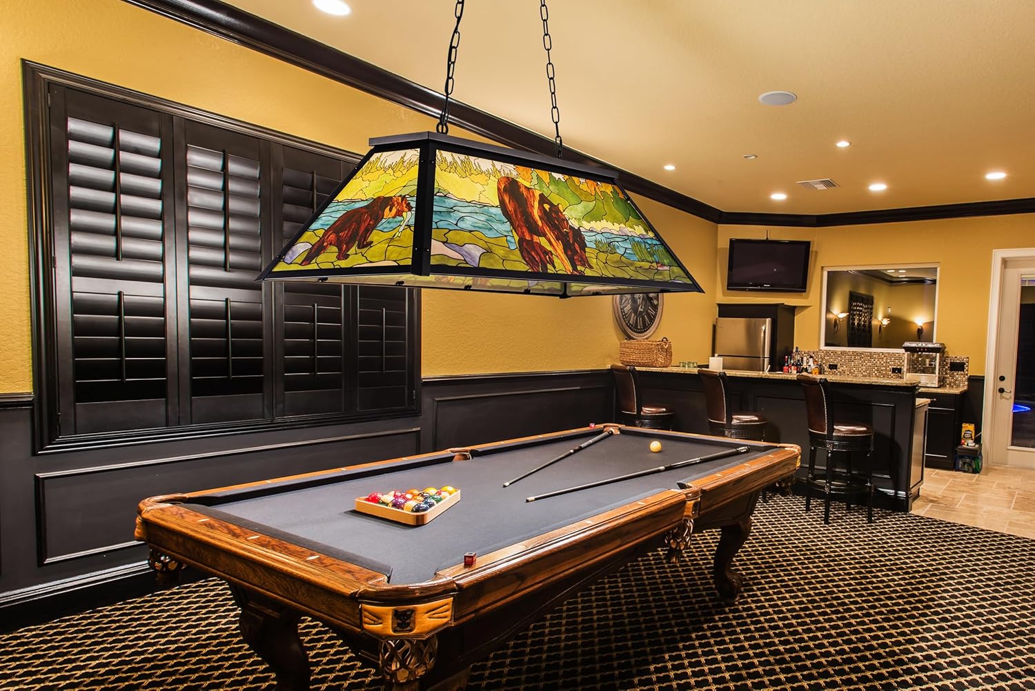 Wellmet Tiffany Pool Table Light, Billiards Chandelier Pendant Light, 4-Lights Rustic Pendant Light, for Kitchen Island, Snooker Table, Party Men's Cave, Game Room