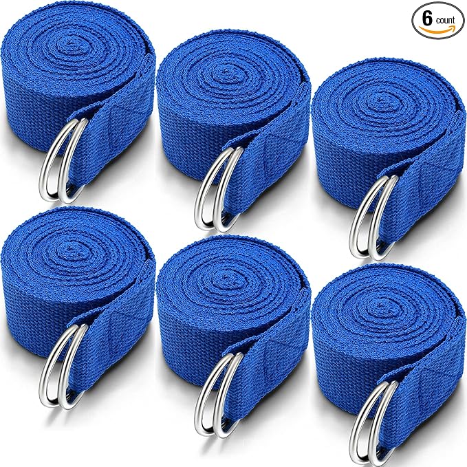 6 Pcs Yoga Strap for Stretching 8 Ft Yoga Exercise Adjustable Straps Bands with Safe Adjustable D Ring Buckle for Pilates Gym Workouts Fitness Improves Sitting Posture-FlexoryFit