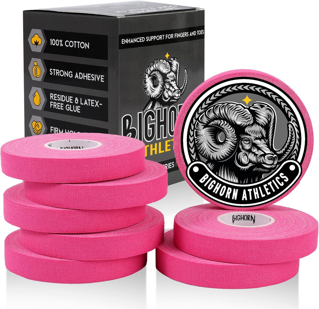 Bighorn Athletics Jiu Jitsu Finger Tape, Rock Climbing Tape | Multipurpose for Sports & Injuries: MMA, Volleyball, Football, Basketball, Tennis, Golf, Hands & Toes, 0.5-Inch x 45-feet, 8-Rolls, Pink