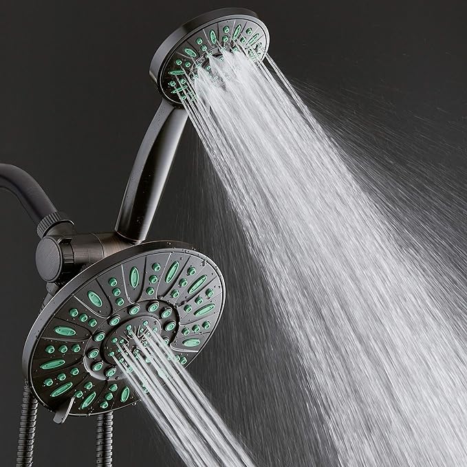 AquaDance Antimicrobial/Anti-Clog High-Pressure 30-setting Rainfall Shower Combo, Microban Nozzle Protection from Growth of Mold, Mildew & Bacteria, Oil-Rubbed Bronze Finish/Coral Green Jets