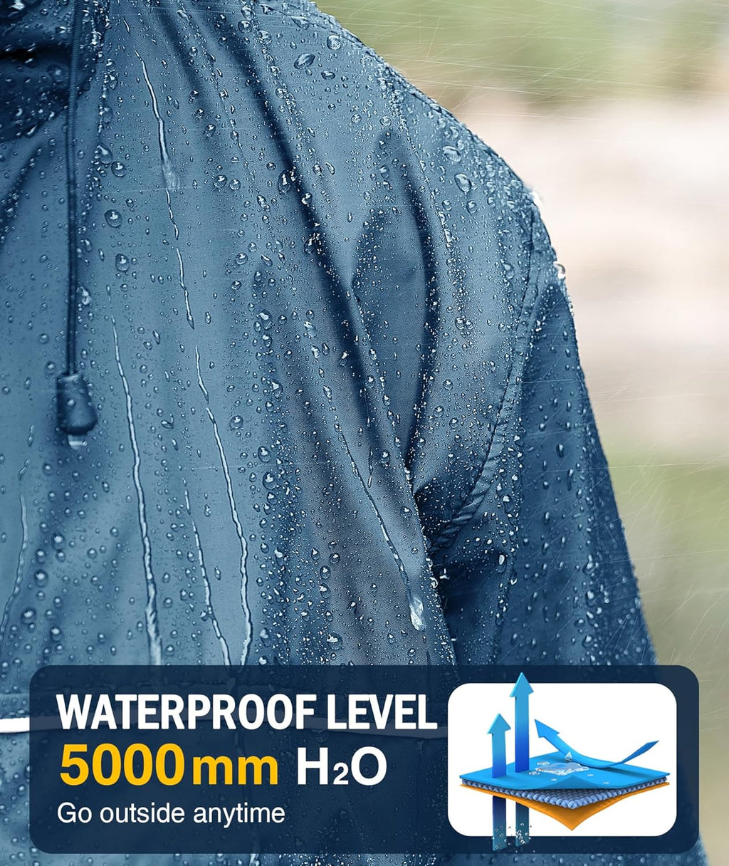 SWISSWELL Rain Jacket Men Waterproof Windbreaker, Lightweight Hooded Raincoat for Daily Casual