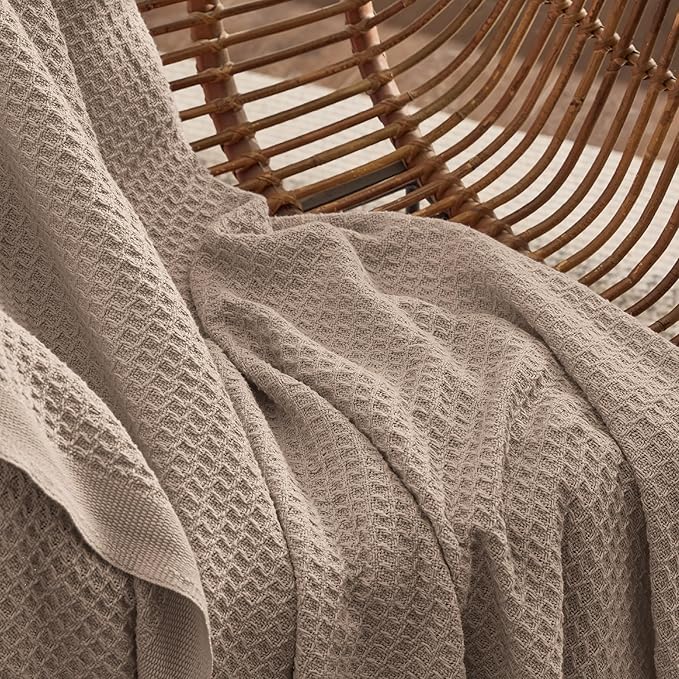 Bedsure 100% Cotton Blanket King Size for Bed - Breathable and Soft, Waffle Weave Blanket for Summer, Thick Cozy Fall Blankets for Women Gift, Taupe, 104x90 inches