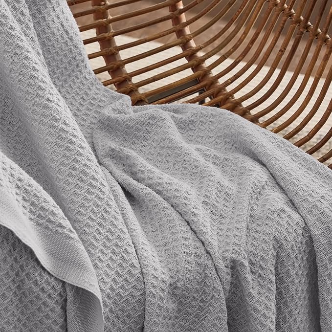 Bedsure 100% Cotton Large Throw Blanket for Couch 50x70 inches - Breathable and Soft, Waffle Weave Throw Blanket for Office, Grey