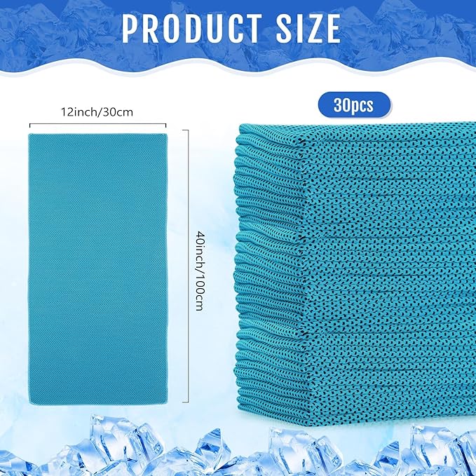 Hosuly 30 Pack Cooling Towels, 40"x12" Ice Breathable Soft Chilly Sweat Rag Microfiber Workout Rags for Gym Cooling Towels for Neck and Face for Yoga Golf Sport Running-FlexoryFit