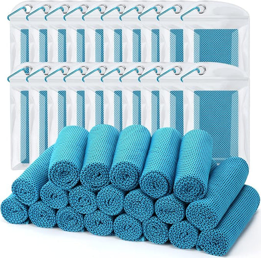 Biange Cooling Towel (Pack of 20, 40"x12") with Pouches for Sports, Workout, Fitness, Gym, Yoga, Golf, Pilates, Travel, Camping & More-FlexoryFit