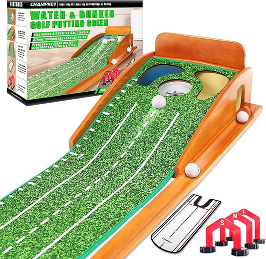 CHAMPKEY Professional Hazard Golf Putting Green Come with Golf Putting Gates and Putting Mirror - Progressive Slope Tech and Noise Reduction Tech Golf Putting Mat