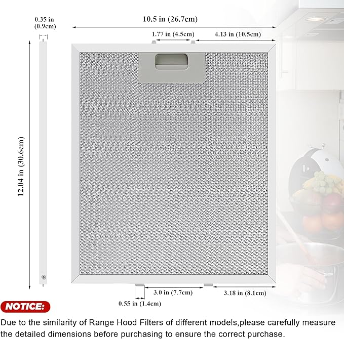 Updated W10169961A Range Hood Filter Replacement (3PCS) by Techecook, 5-Layer Aluminum Mesh Hood Grease Filter 10.5 x 12 Inch Fit for Whirlpool, Kitchen Aid, Jenn-Air Range Hoods