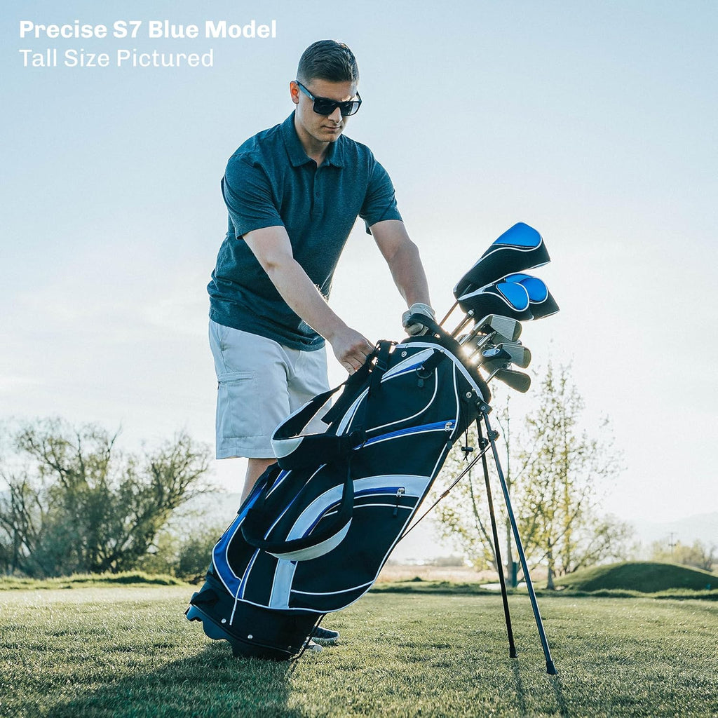 Precise S7 Men's Complete Right Handed Golf Club Set | Complete Regular & Tall Mens Golf Clubs Set | with 4 HC's, Lightweight Shafts & Spacious Stand Bag w/Storage Pockets & Dual Straps for Carrying